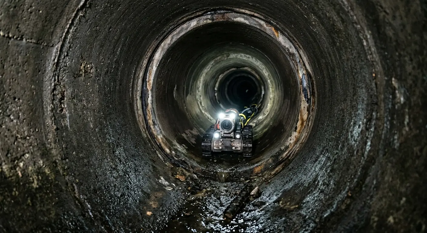 Robotic sewer camera inspecting pipe interior for Sewer Line Repair in Parker